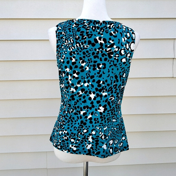 Calvin Klein Blue Animal Print Draped V-Neck Tank Top Sz PM - Picture 3 of 4